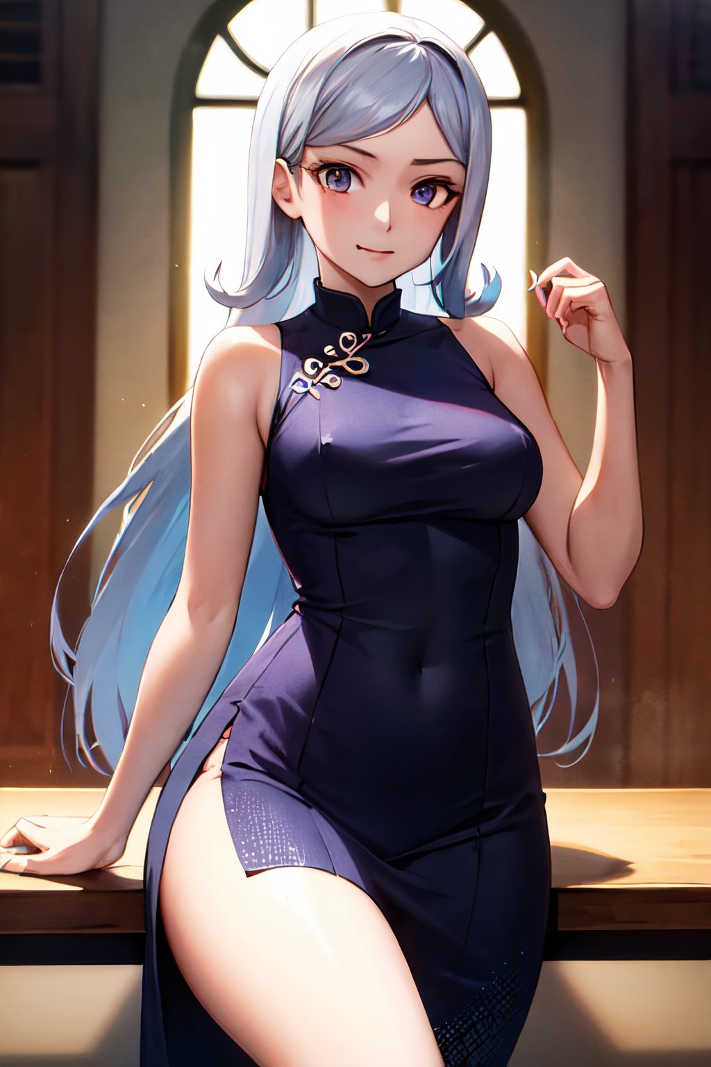 masterpiece, best quality, highres, aila, long hair, cheongsam 