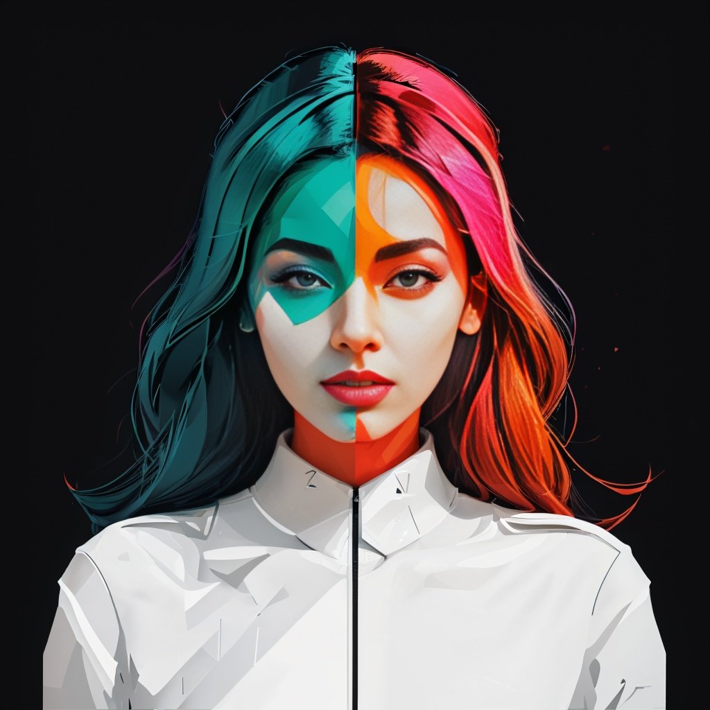 1girl, xyzsanart01,fire, ice, greenery, front face, <lora:xyzsanart01-10:1>, Vector art, Vivid colors, Clean lines, Sharp edges, Minimalist, Precise geometry, Simplistic, Smooth curves, Bold outlines, Crisp shapes, Flat colors, Illustration art piece, High contrast shadows, Technical illustration, Graphic design, Vector graphics, High contrast, Precision artwork, Linear compositions, Scalable artwork, Digital art