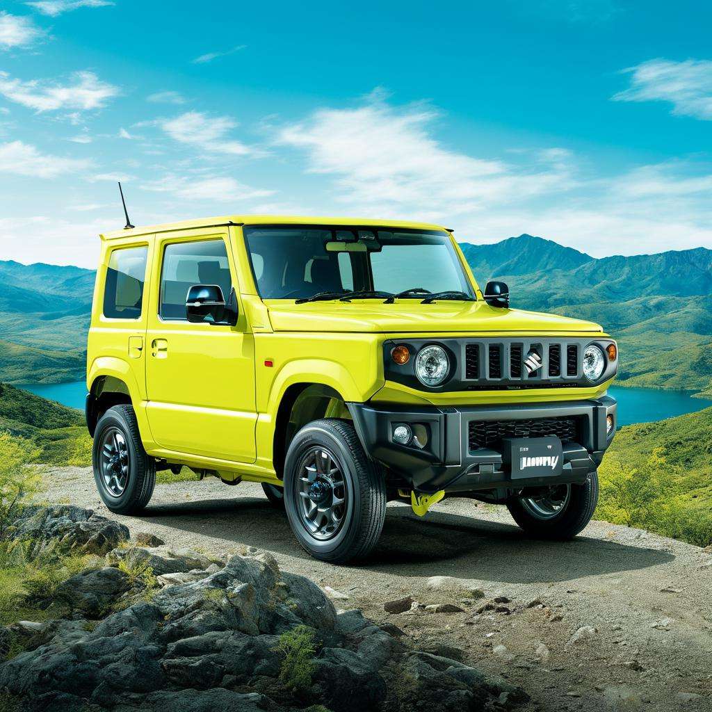 best quality, ultra-detailed, illustration,JB64, jimny, vehicle focus, car, motor vehicle, ground vehicle, outdoors, mountain, sky, scenery, cloud, day, road, blue sky <lora:JB64_Jimny_SDXL_V2:1>