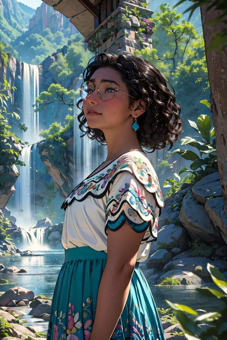 (masterpiece,  best quality:1.2),  (depth of field:1.1),  MirabelST,  1girl,  white blouse,  teal skirt,  embroidery,  at the mountains,  waterfall,  trees,  water droplets, ,  masterpiece,  highness,  perfect face,  perfect picture,  detailed eyes , sharp focus, <lora:EMS-38561-EMS:1.000000>