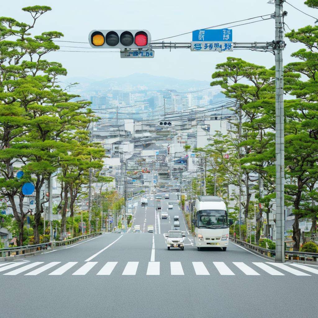 masterpiece, best quality, ultra-detailed, illustration,japan, scenery, motor vehicle, traffic light, ground vehicle, car, building, real world location, outdoors, lamppost, tree, sign, city, road sign, crosswalk, cityscape, road, bus, day, truck, sky, street, power lines, multiple girls, realistic, photo background, photo (medium), toyota, subaru, nissan, suzuki,  <lora:JapanScenery_road_SDXL_V2:1>