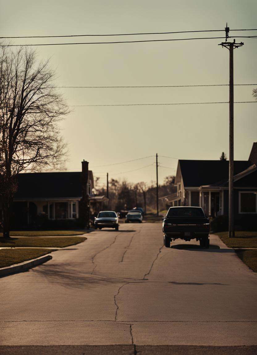 cinematic still POV quiet midwestern suburban culdesac, wide angle exterior background . sharp focus, wide angle, highly detailed, high budget, bokeh, cinemascope, moody, film grain, grainy <lora:sdxl_liminal_v1-step00003000:1.0>