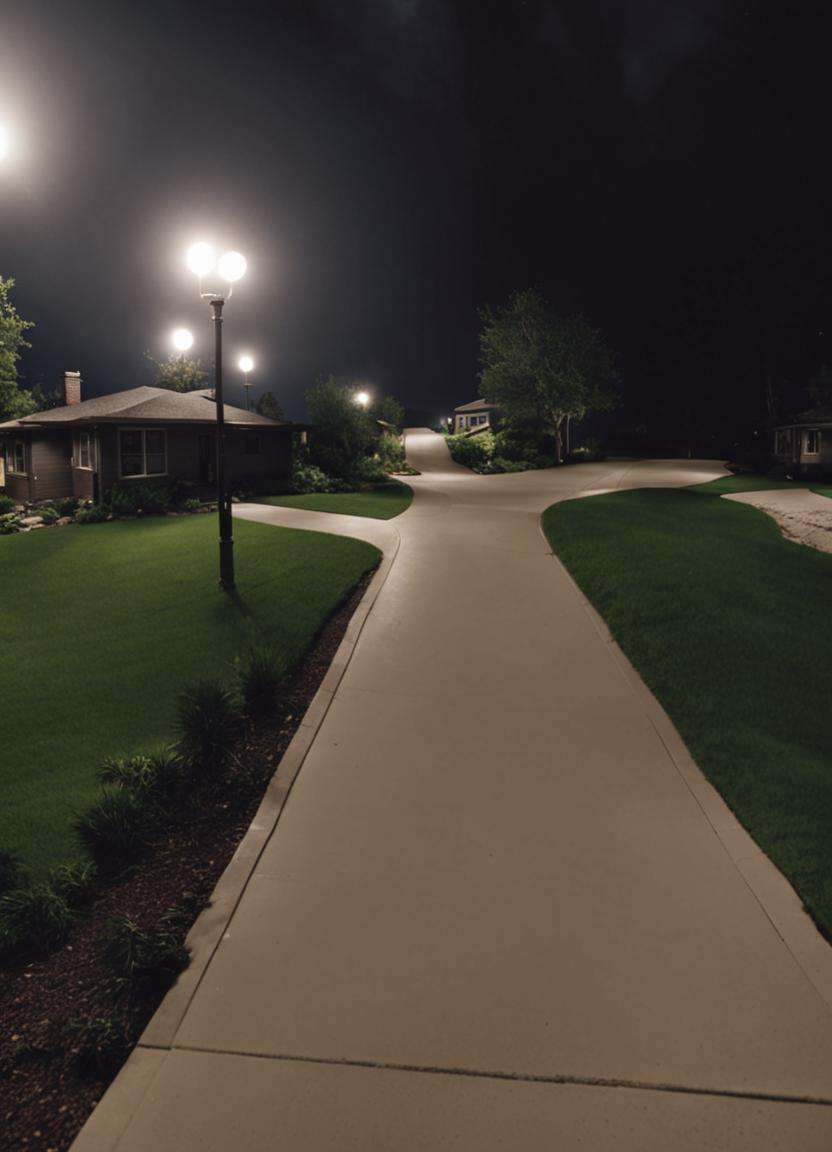 cinematic still POV the front of an midnight residential paved bike trail surrounded by homes, wide angle exterior background . sharp focus, wide angle, highly detailed, high budget, bokeh, cinemascope, moody, film grain, grainy <lora:sdxl_liminal_v1-step00003000:1.5>