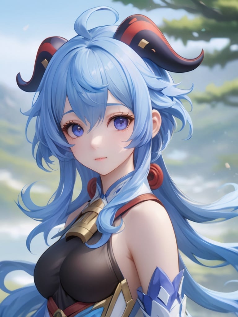 (((masterpiece))), ((best quality)), hyper quality, official art, extremely detailed CG unity 8k wallpaper, highly detailed, (super fine illustration), highres, (ultra-detailed), detailed face,(\gan yu\), 1girl, solo, blue hair,full body,