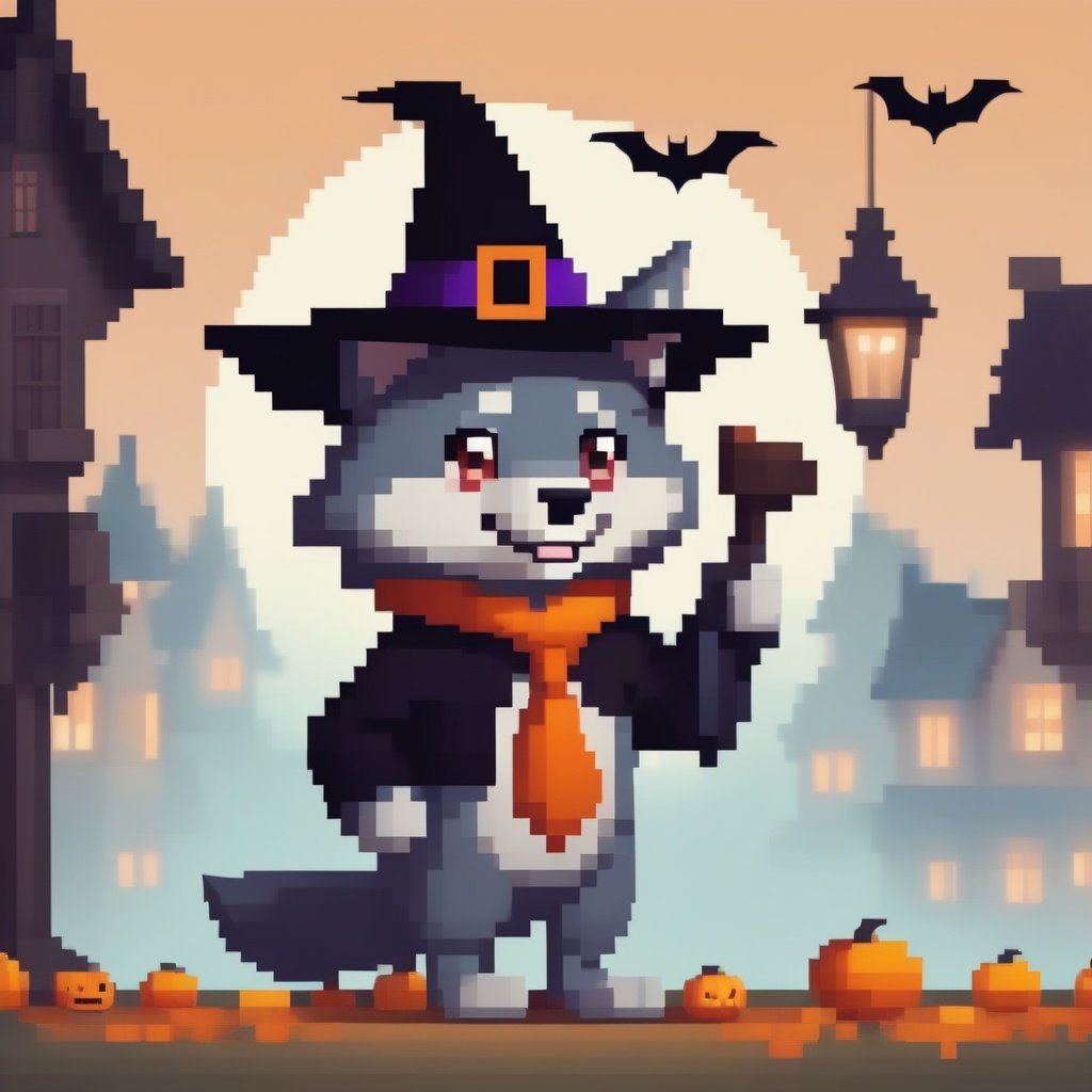 a cute wolf,  halloween hat,  smile by nocor1i8 on Tensor.Art
