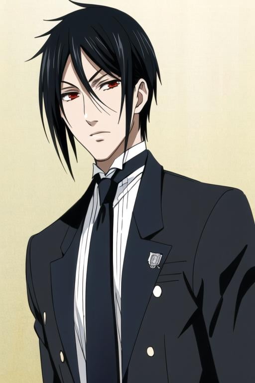 masterpiece, best quality, sketch, 1boy, solo, male focus, looking at viewer, upper body, , , realistic, <lora:sebastian_michaelis:0.72>, sebastian_michaelis, black hair, red eyes