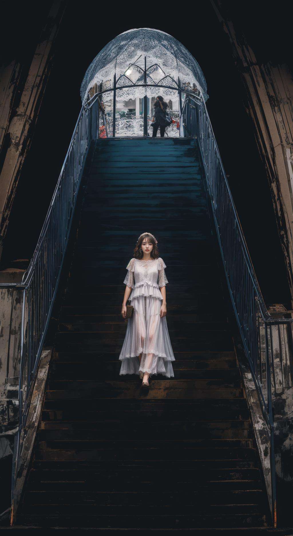 1girl,  Excessive tiered ruffle dress with layers of lace and chiffon,  msw by Fok佬 on Tensor.Art