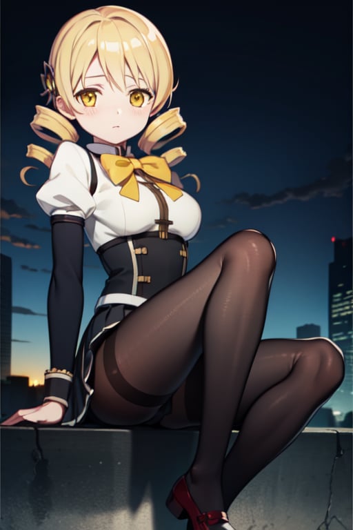 mamitomoe, , mami tomoe, blonde hair, drill hair, twin drills, (yellow eyes:1.3),
BREAK black pantyhose, black skirt, bowtie, juliet sleeves, long sleeves, mary janes, mitakihara school uniform, pantyhose, pleated skirt, puffy sleeves, red bow, school uniform, shadow, shoes, skirt, white footwear,
BREAK classroom,
BREAK looking at viewer,
BREAK , (masterpiece:1.2), best quality, high resolution, unity 8k wallpaper, (illustration:0.8), (beautiful detailed eyes:1.6), extremely detailed face, perfect lighting, extremely detailed CG, (perfect hands, perfect anatomy),
