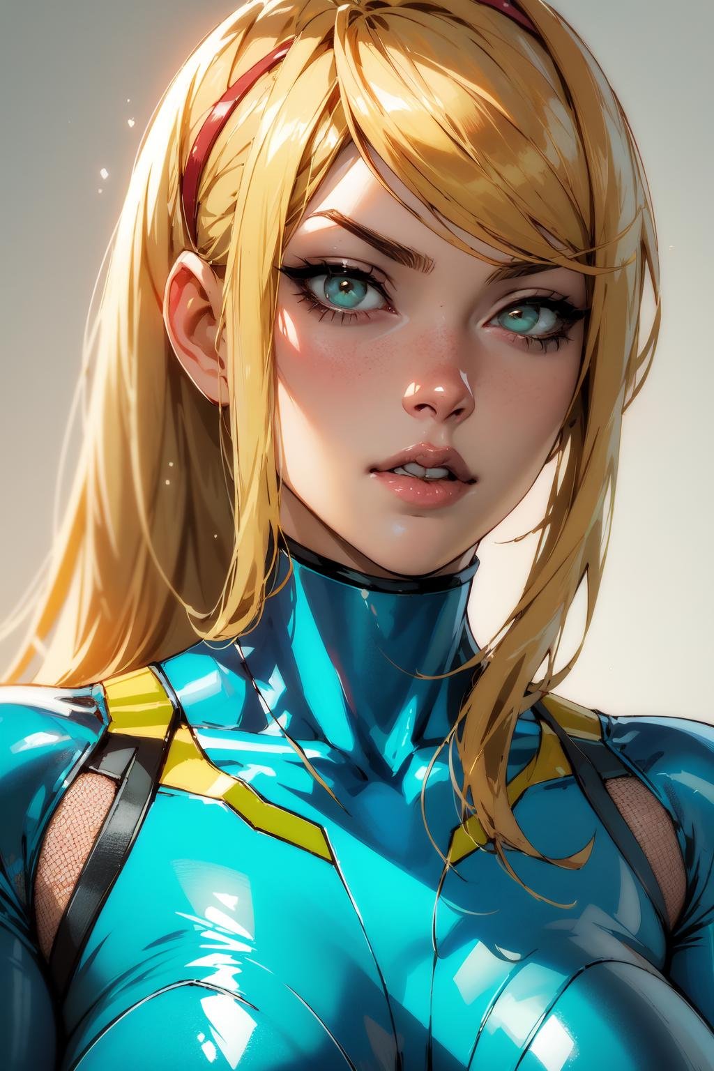 nijistyle, portrait of zero suit samus aran, <lora:sxz-niji-v2:0.8>