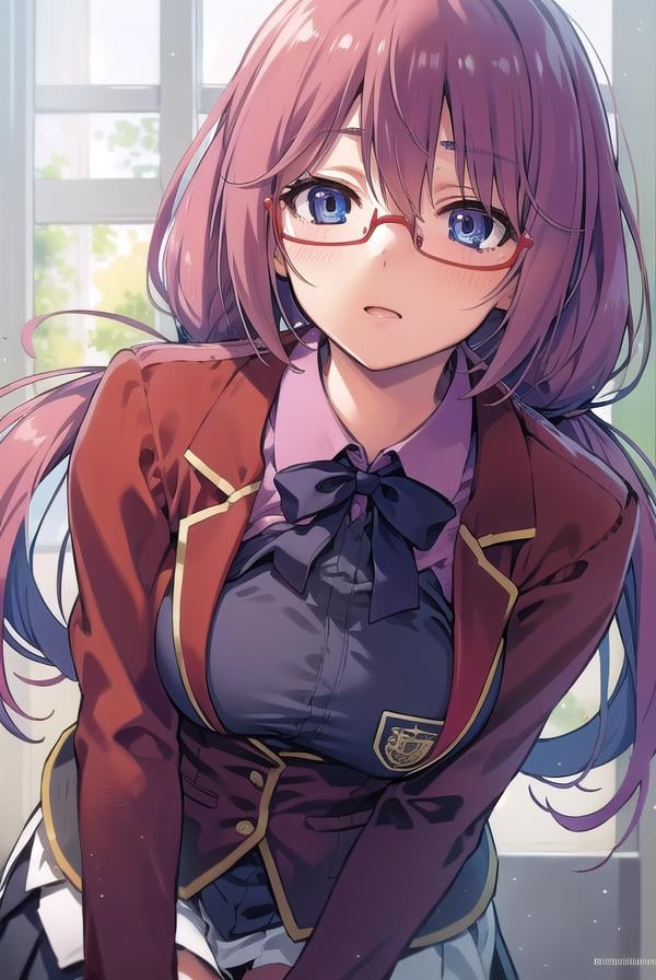 airisakura, <lora:airisakura-lora-nochekaiser:1>,airi sakura, blue eyes, glasses, long hair, pink hair, (low twintails:1.5),BREAK glasses, advanced nurturing high school uniform, blazer, red blazer, bow, bowtie, collared shirt, jacket, long sleeves, pleated skirt, school uniform, shirt, shoes, skirt, white shirt, white skirt, white socks,BREAK looking at viewer, full body,BREAK indoors, classroom,BREAK <lyco:GoodHands-beta2:1>, (masterpiece:1.2), best quality, high resolution, unity 8k wallpaper, (illustration:0.8), (beautiful detailed eyes:1.6), extremely detailed face, perfect lighting, extremely detailed CG, (perfect hands, perfect anatomy),