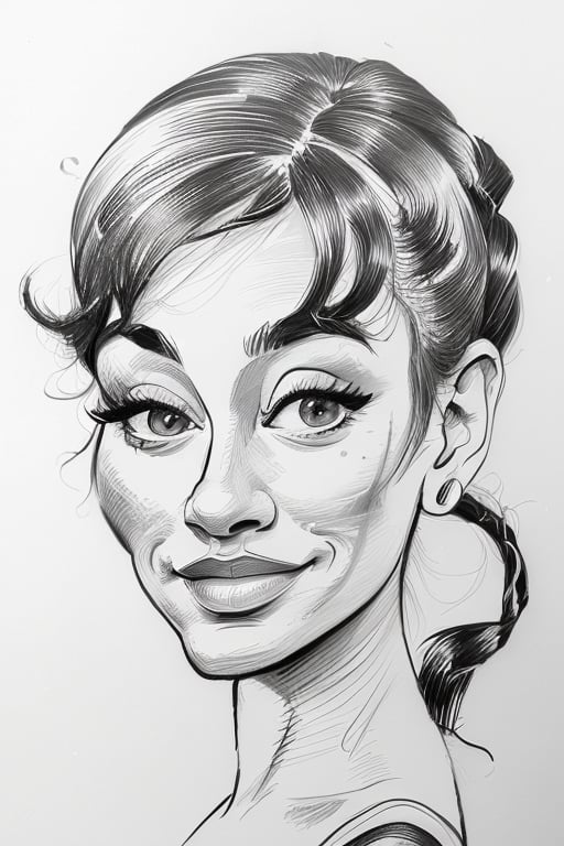 a woman portrait, actress, caricature, ink drawing, b&w, simple form, small details<lora:caricature:0.8> <lora:amirabrie-01a:0.8>