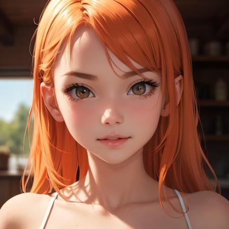 (best quality, masterpiece)  perfect face, orange hair