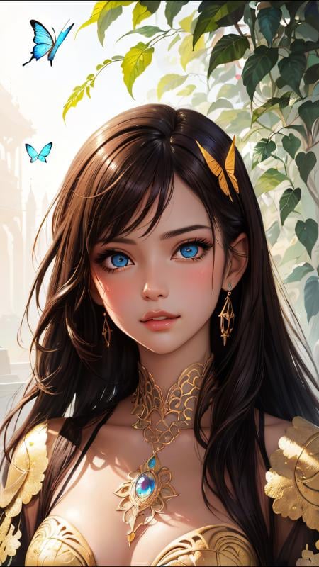 8k portrait of beautiful cyborg with brown hair, intricate, elegant, highly detailed, majestic, digital photography, art by artgerm and ruan jia and greg rutkowski surreal painting gold butterfly filigree, broken glass, (masterpiece, sidelighting, finely detailed beautiful eyes: 1.2), hdr, <lora:more_details:0.2>