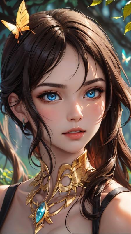 8k portrait of beautiful cyborg with brown hair, intricate, elegant, highly detailed, majestic, digital photography, art by artgerm and ruan jia and greg rutkowski surreal painting gold butterfly filigree, broken glass, (masterpiece, sidelighting, finely detailed beautiful eyes: 1.2), hdr, <lora:more_details:0.2>