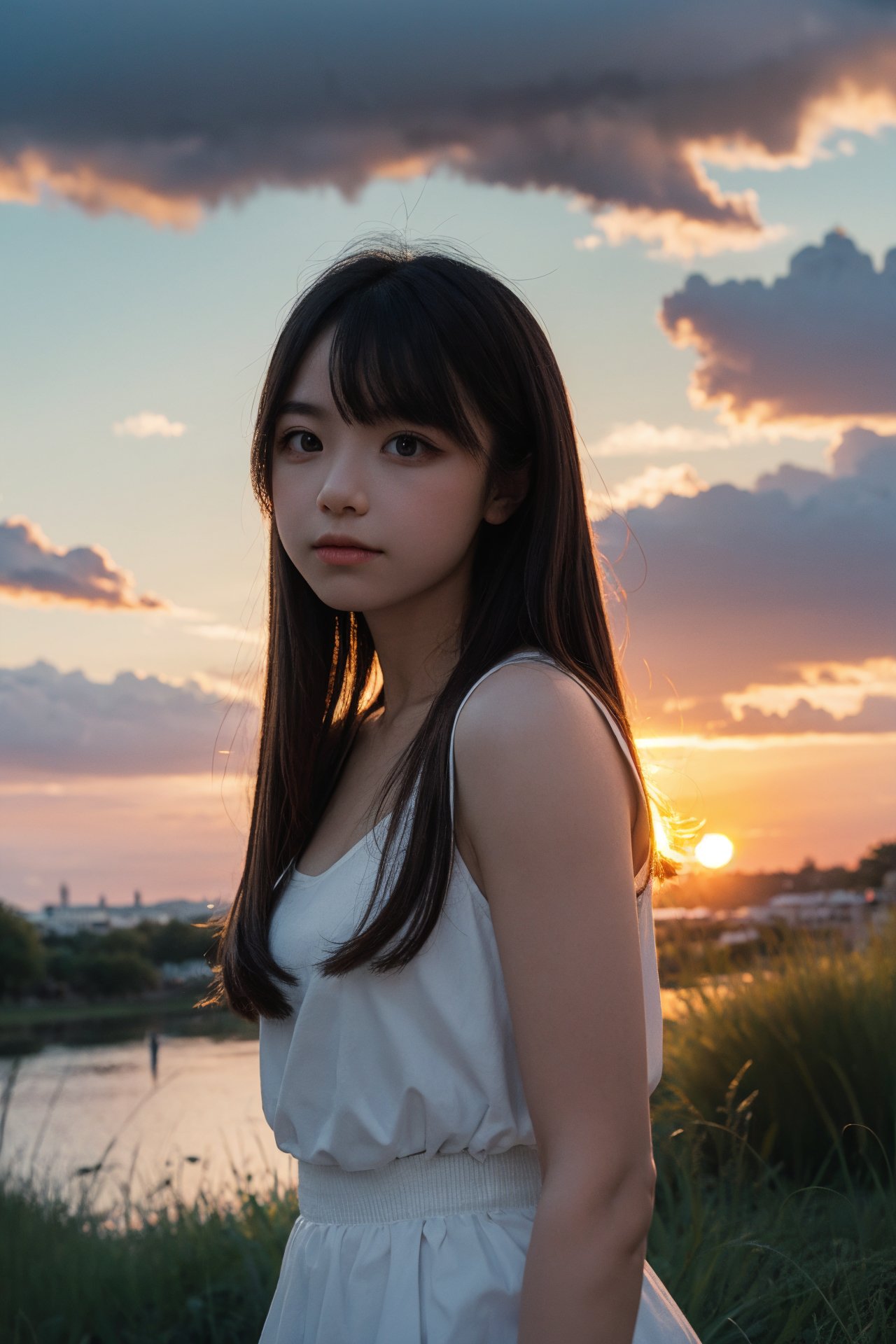 1Beautiful girl, highly detailed, High-definition raw color photos, professional photograpy, Realistic portrait, teenager, Outdoors, beautiful sunset,53yfp