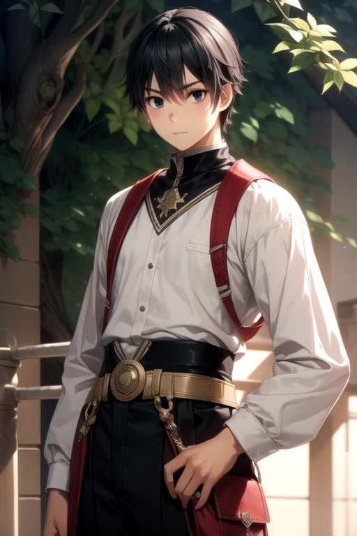 masterpiece, best quality, illustration, 1boy, solo, male focus, looking at viewer, , , , realistic, <lora:amatsuyu_kisaragi:0.66>, amatsuyu_kisaragi, black hair, black eyes, texan costume, atompunk, 12k resolution