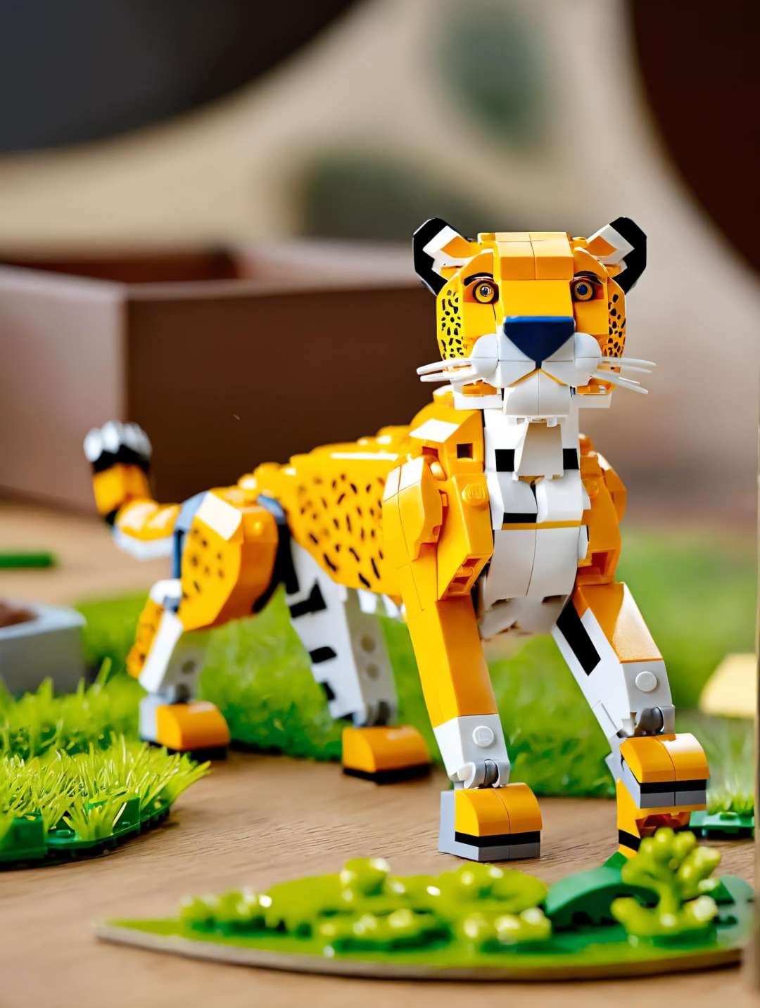 <lora:lego_v2.0_XL_32:0.8>LEGO Creator, a leopard walking in grass in africa