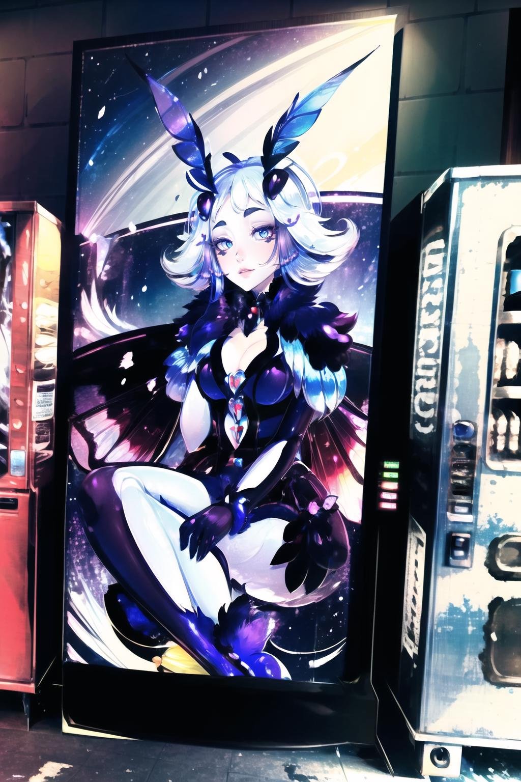 Highly detailed, High Quality, Masterpiece, beautiful, VendingMaschine, vending machine, <lora:VendingMaschine:1>, moth girl, moth wings, neck fur, antennae, <lora:Char_Moth_Moth:0.8>