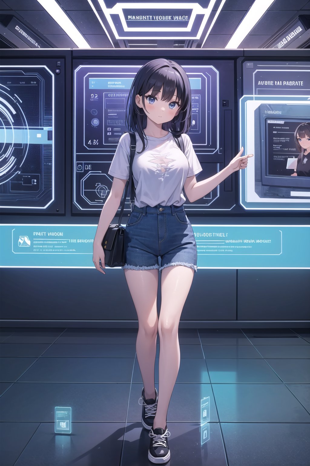 (masterpiece), 1girl, casual, park, holographic interface,