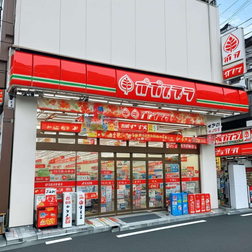 masterpiece, best quality, ultra-detailed, illustration,popura, konbini, scenery, storefront, japan, scenery, convenience store, shop, road, outdoors, street,  <lora:popura_storefront_SDXL_V1:1>