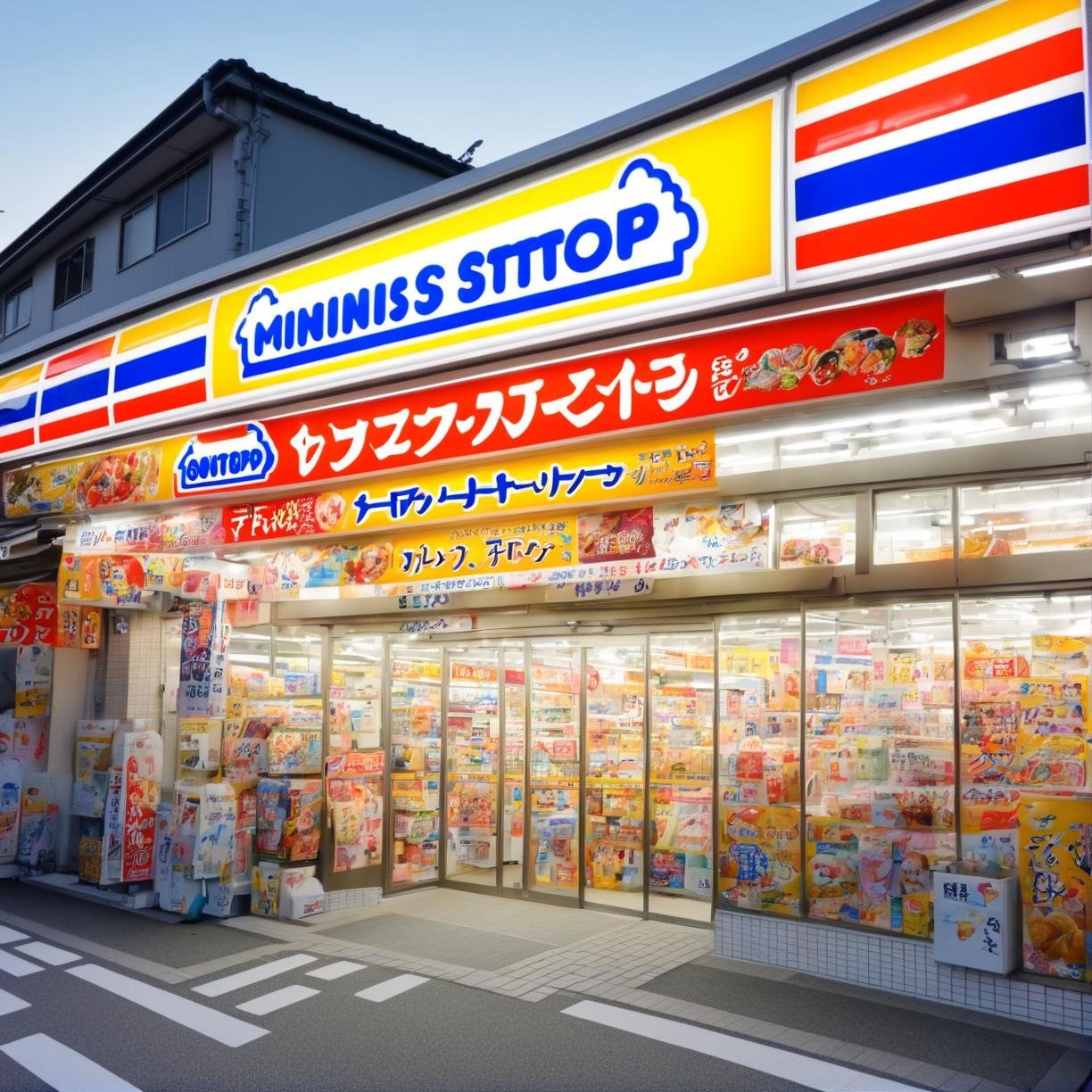 masterpiece, best quality, ultra-detailed, illustration,ministop, konbini, scenery, storefront, japan, shop, outdoors, sign, realistic,  <lora:ministop_SDXL_V1:1> <lora:sd_xl_offset_example-lora_1.0:0.5>