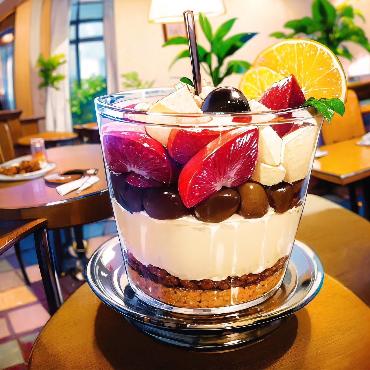 cafe,  parfait,  table by !!!j on Tensor.Art