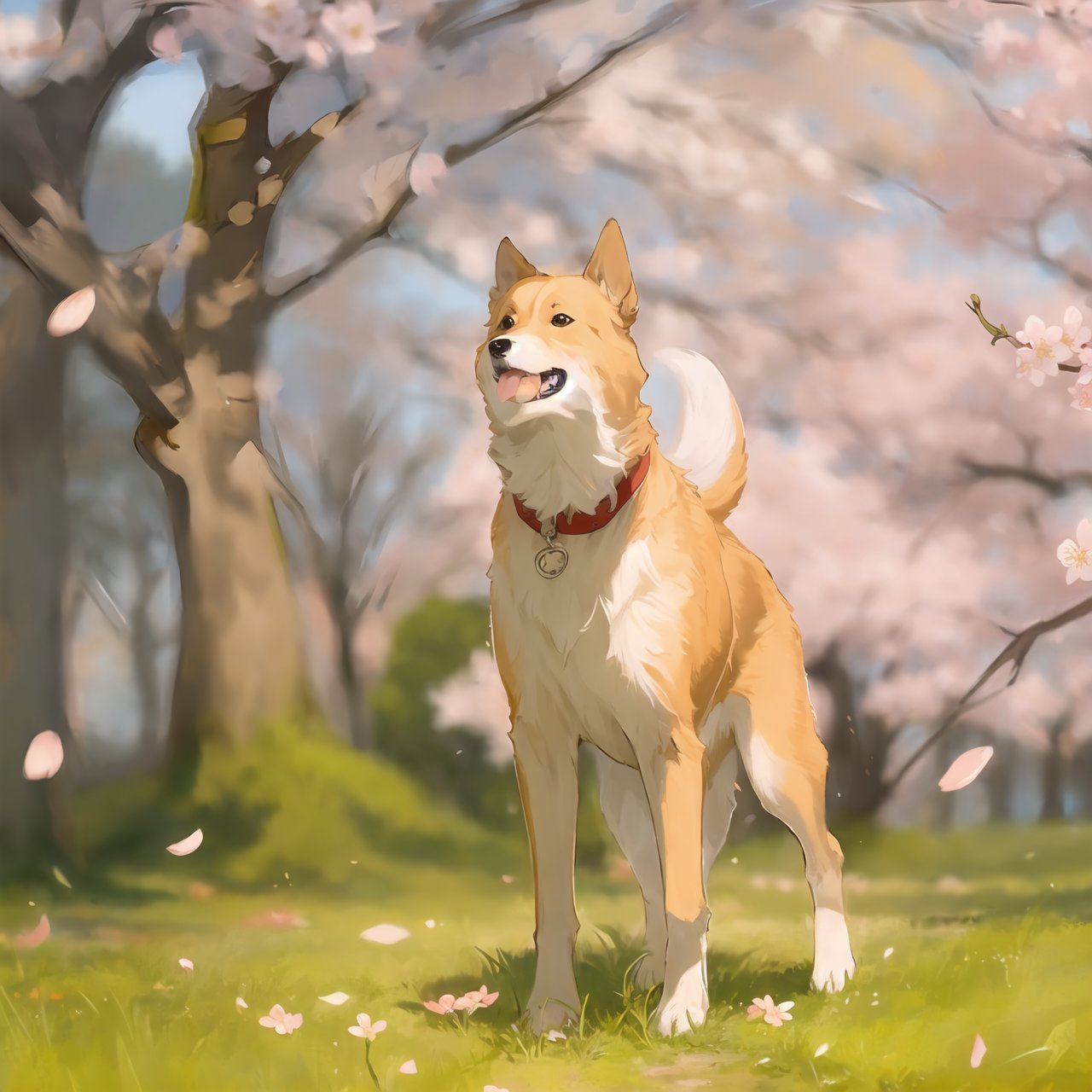 cherry blossoms,  dog by !!!j on Tensor.Art