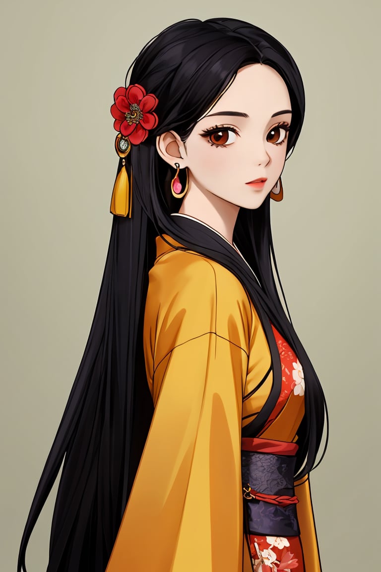 (best quality:1.2), (hyper detailed),

 1girl, black hair, long hair, solo, jewelry, hair ornament, earrings, upper body, flower, chinese clothes, hair flower, from side, hanfu, looking at viewer