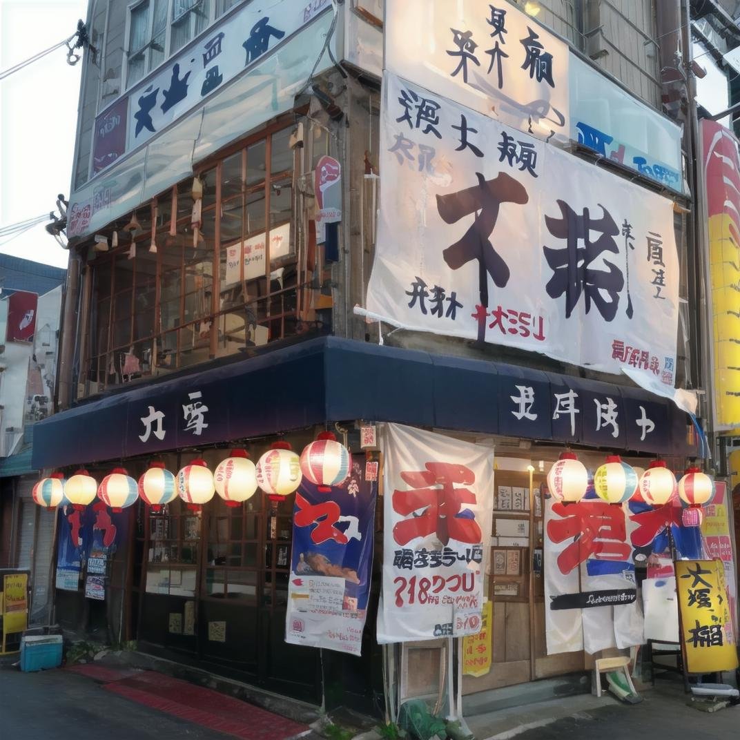 best quality, ultra-detailed, illustration,sakaba, storefront, japan, scenery, power lines, night, lantern, poster (object), food, outdoors, paper lantern, sign, utility pole, shop, light, building, realistic, photo background, photo (medium) <lora:JAPN_SCENERY_TaisyuSakaba_Storefront_SD15_V1:1>