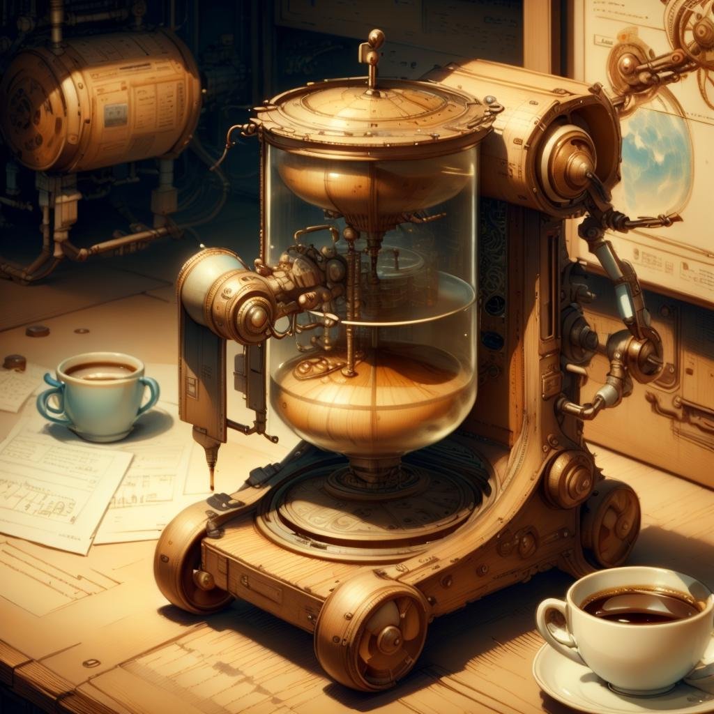 <lora:DaVinciTech-25:1.2>, scifi, davincitech, by leonardo da vinci,   coffee machine  ,  