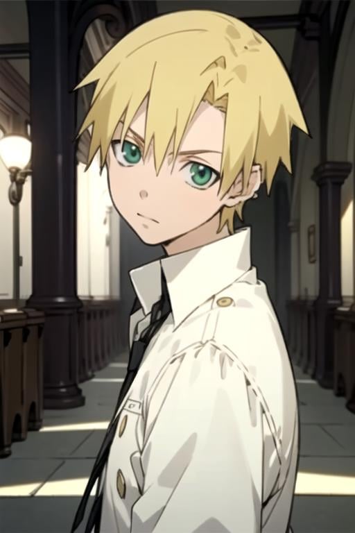 masterpiece, best quality, game cg, 1boy, solo, male focus, looking at viewer, , depth of field, anime coloring, realistic, <lora:hiro_soul_eater:0.66>, hiro_soul_eater, blonde hair, green eyes, , , , HDR