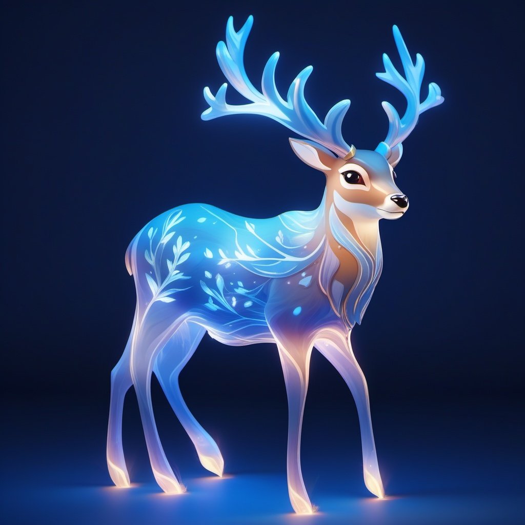 <lora:bailu:0.9>,LU,no humans,antlers,blue theme,glowing,full body,deer,animal,