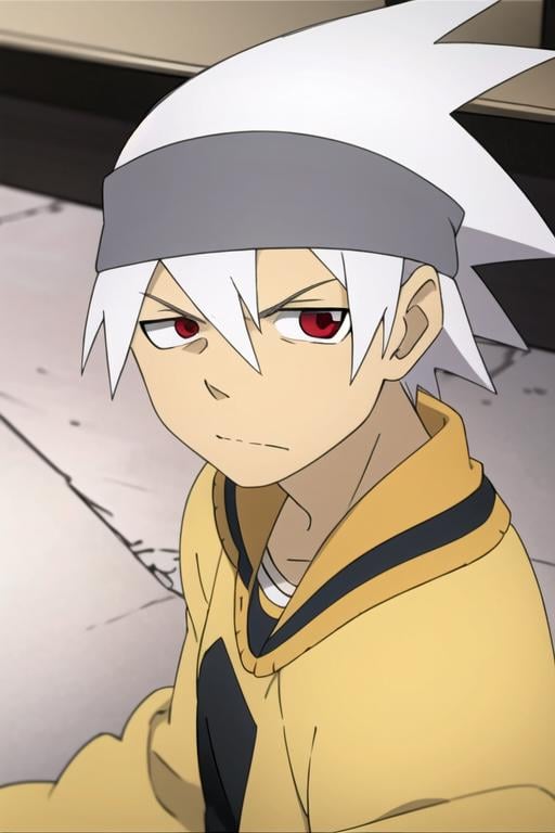 masterpiece, best quality, sketch, 1boy, solo, male focus, looking at viewer, , , , , <lora:soul_eater_evans:0.74>, soul_eater_evans, white hair, red eyes, spiked hair, , headband