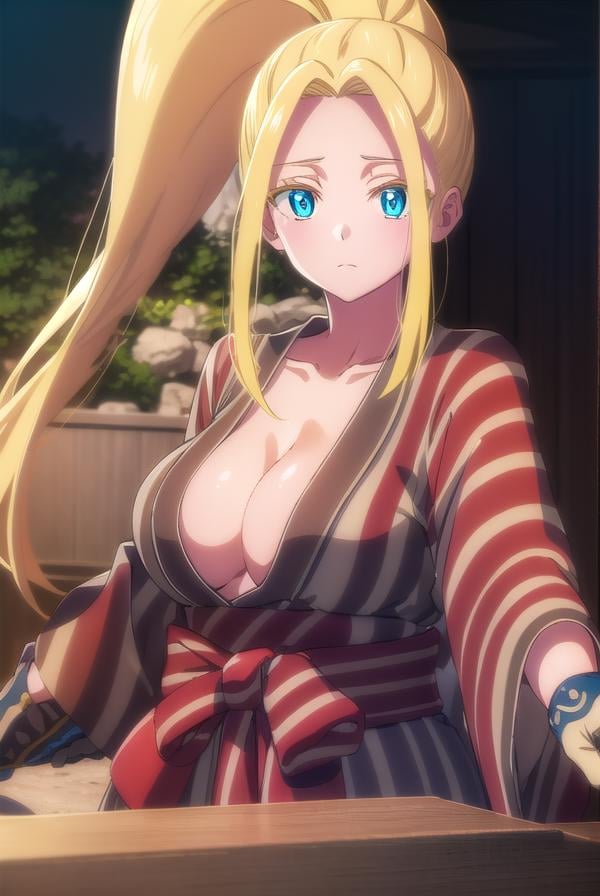 beatrixamerhauser, <lyco:beatrixamerhauserv3-lyco-nochekaiser:1>,beatrix amerhauser, long hair, blue eyes, blonde hair, gloves, ponytail, (medium breast:1.2),BREAK  japanese clothes, kimono, yukata,BREAK looking at viewer,BREAK outdoors, onsen,BREAK <lyco:GoodHands-beta2:1>, (masterpiece:1.2), best quality, high resolution, unity 8k wallpaper, (illustration:0.8), (beautiful detailed eyes:1.6), extremely detailed face, perfect lighting, extremely detailed CG, (perfect hands, perfect anatomy),