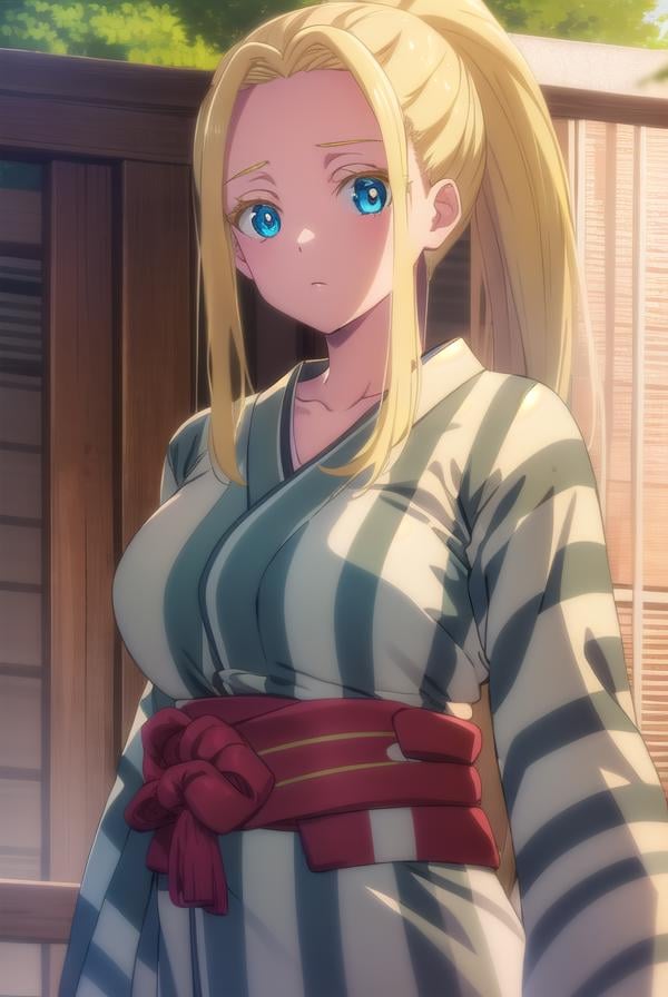 beatrixamerhauser, <lyco:beatrixamerhauserv3-lyco-nochekaiser:1>,beatrix amerhauser, long hair, blue eyes, blonde hair, gloves, ponytail, (medium breast:1.2),BREAK  japanese clothes, kimono, yukata,BREAK looking at viewer,BREAK outdoors, onsen,BREAK <lyco:GoodHands-beta2:1>, (masterpiece:1.2), best quality, high resolution, unity 8k wallpaper, (illustration:0.8), (beautiful detailed eyes:1.6), extremely detailed face, perfect lighting, extremely detailed CG, (perfect hands, perfect anatomy),