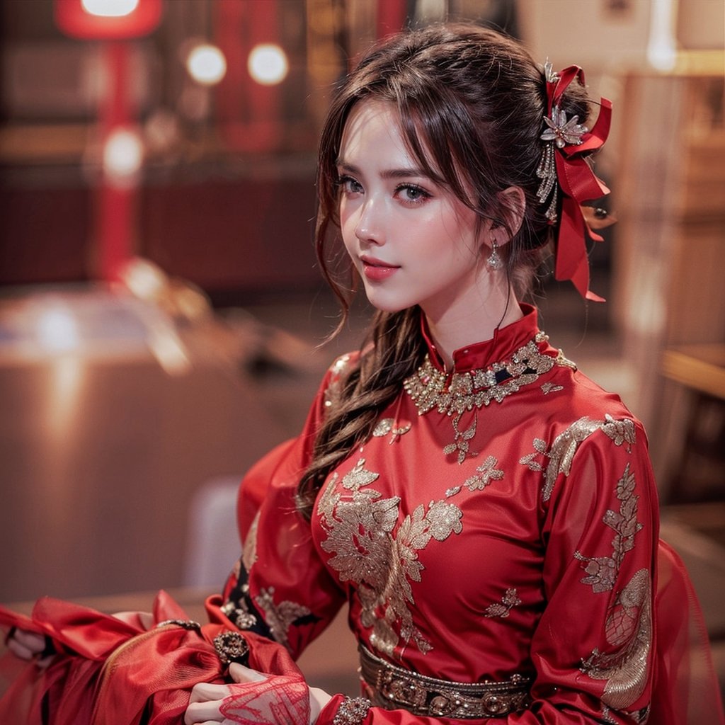 ((top-quality, ​masterpiece, photographrealistic:1.4, in 8K)), 1 eurasian girl, 18year-old,eyes color is European, Beautiful expression, (blonde mix black hair),  extremely detailed eyes and faces, beautiful detailed lips, Cinematic lighting、Looking at Viewer、Elegant smile、Full body,Miss Grand International