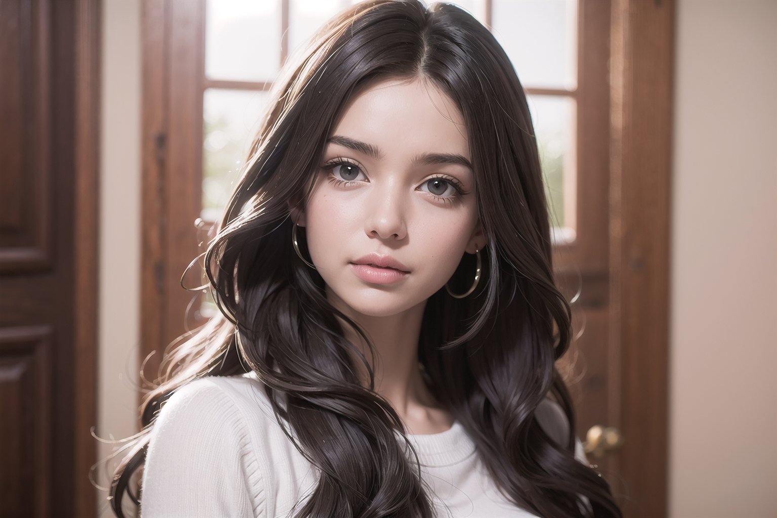 Realistic, Beautiful Cute lady long hair, Rose Lips