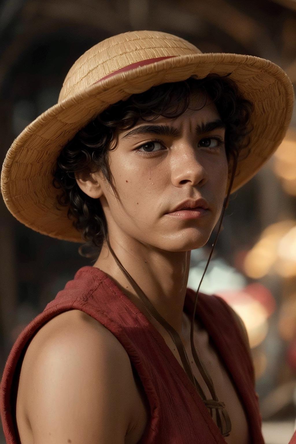 <lora:mdluffy:1.0>MDLuffy, a young man wearing a straw hat and red shirt is holding his cheek, (masterpiece:1.2), cinematic lighting, realism, realistic, RAW photo, 4k, highres, photorealistic, best quality, photo, real, extremely detailed, amazing, fine detail, rich colors, dramatic lighting, unrealengine, trending on artstation, cinestill 800 tungsten, high quality, sharp focus,8k uhd, absurdres