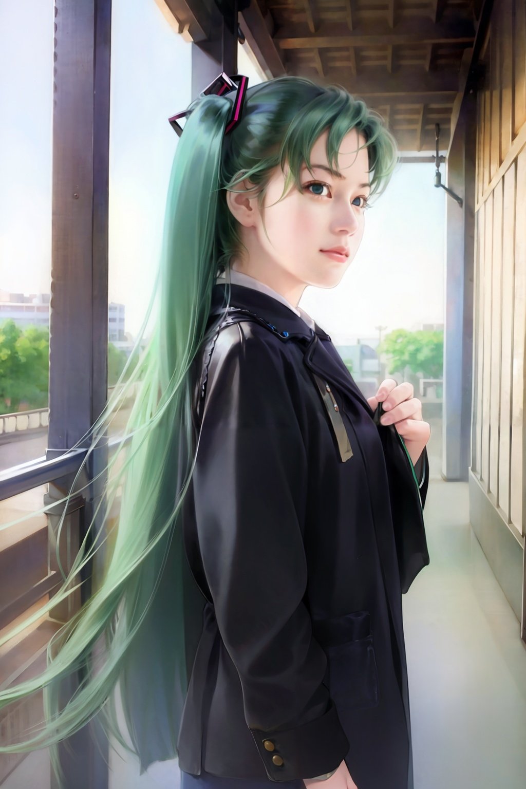 masterpiece, best quality, <lora:style16:1>,1girl,hatsune miku, long hair,green hair,twintails, 