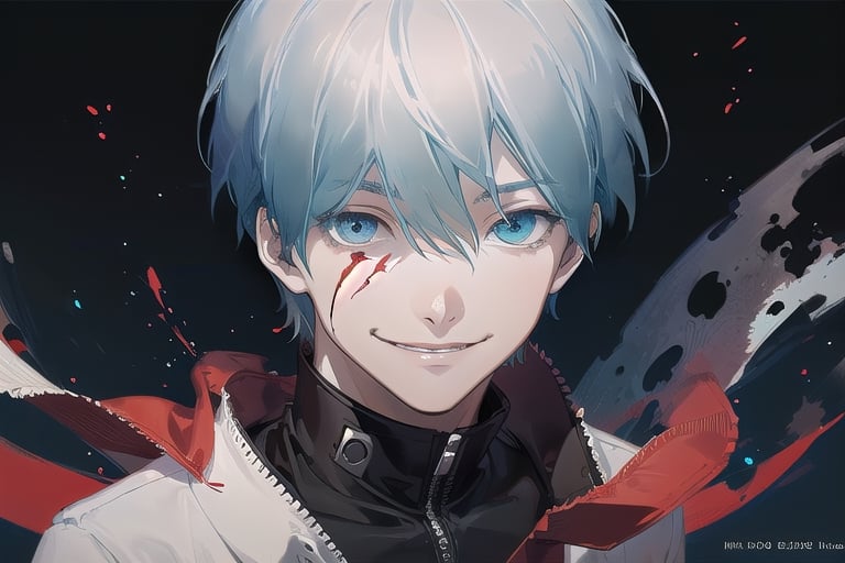 masterpiece, {best quality,detailed face,detailed eyes,detailed body parts},beautiful detailed eyes, finely detailed, {short black hair},1boy,kaneki_ken,tokyo_ghoul,tokyo_ghoul anime,smirk,kawacy,illustration,line art,kawacy,
