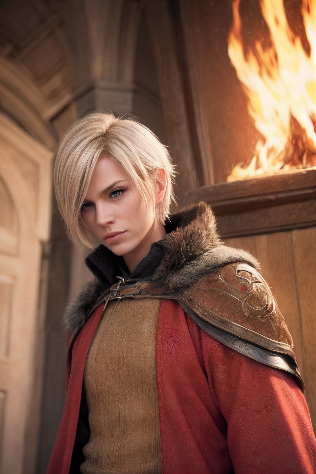 Realistic, Beautiful short hair , fire mage