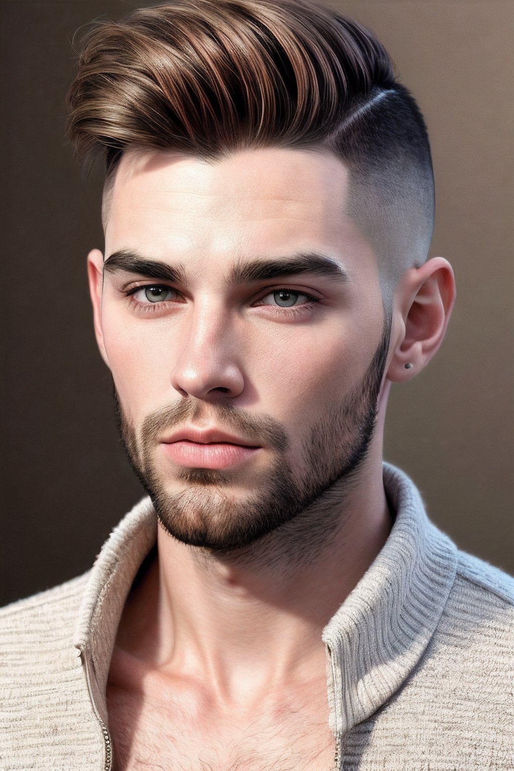 Realistic, handsome men , short hairstyle