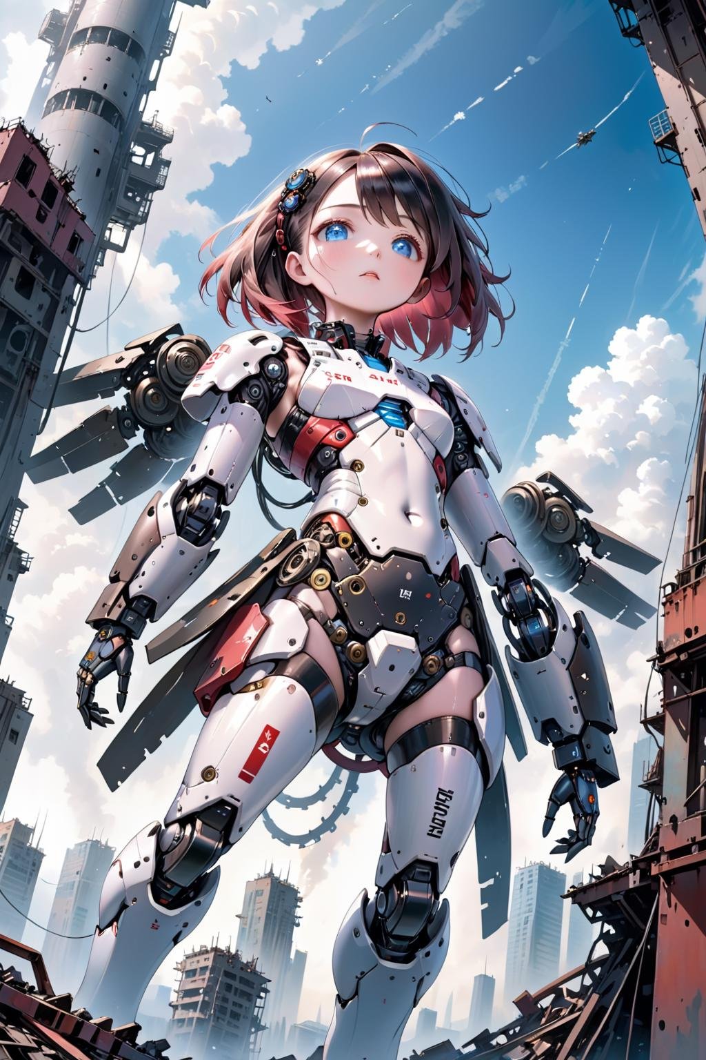 mechanical android girl looking up the sky,  apocalyptic,  science fiction by Sol Eternelle on Tensor.Art