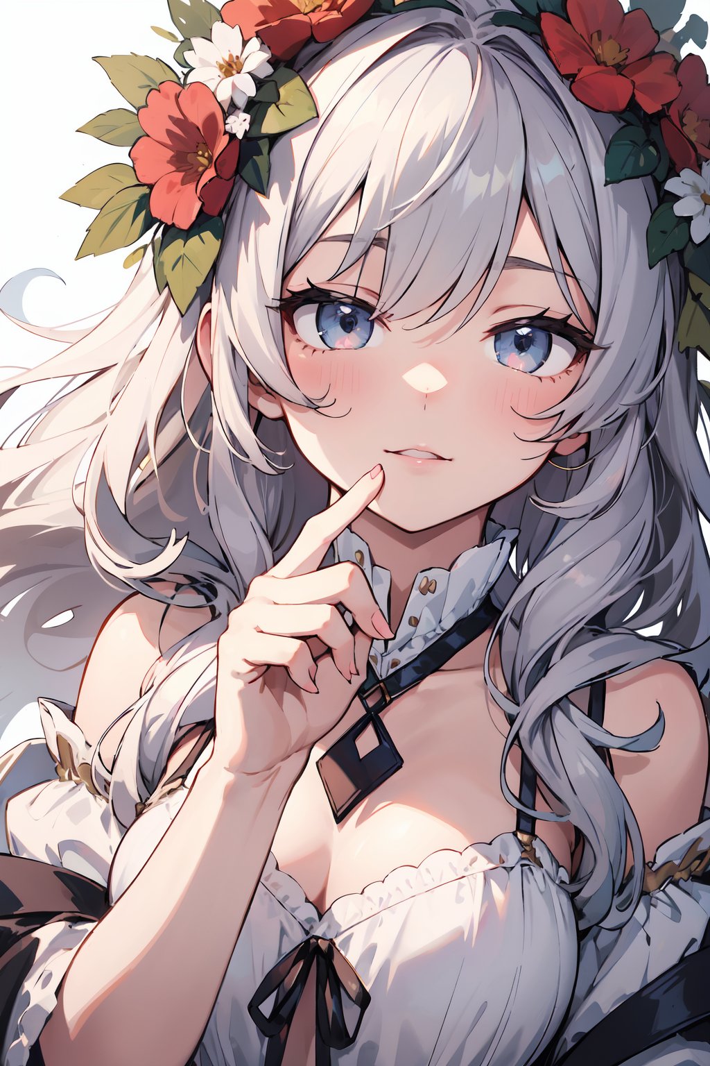 absurdres, highres, ultra detailed, (1girl:1.3), portrait, close-up,BREAK, woodland nymph tunic, floral wreath, barefoot sandals