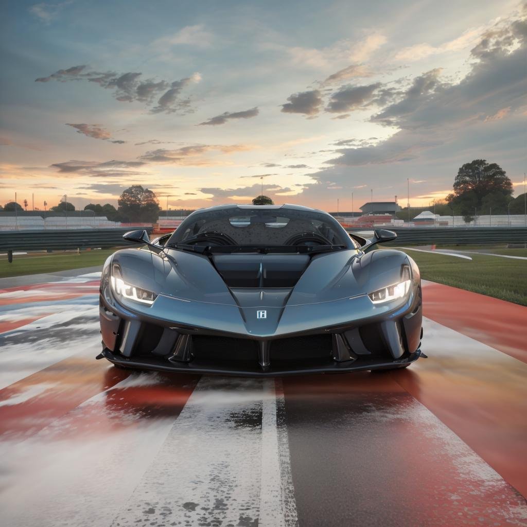 masterpiece, (photorealistic:1.4)Wide angle Environmental shot in raining racetrack , futuristic hypercar , low angle , side profile , motion blur <lora:hypercars-10:1>