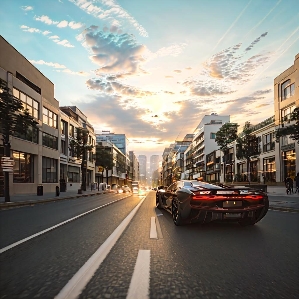 masterpiece, (photorealistic:1.4)Wide angle Environmental shot , speeding through a busy city, futuristic hypercar , low angle , side profile , motion blur <lora:hypercars-10:1>