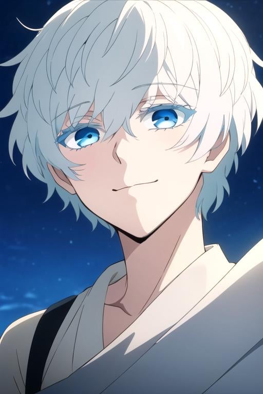 masterpiece, best quality, wallpaper, 1boy, solo, male focus, looking at viewer, , depth of field, , , <lora:mikhail_vanitas_no_karte:0.68>, mikhail_vanitas_no_karte, white hair, blue eyes