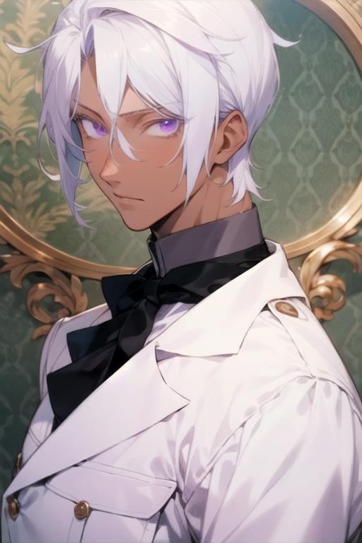 masterpiece, best quality, wallpaper, 1boy, solo, male focus, looking at viewer, upper body, , , realistic, <lora:noe_archiviste:0.74>, noe_archiviste, white hair, purple eyes, , , , High resolution