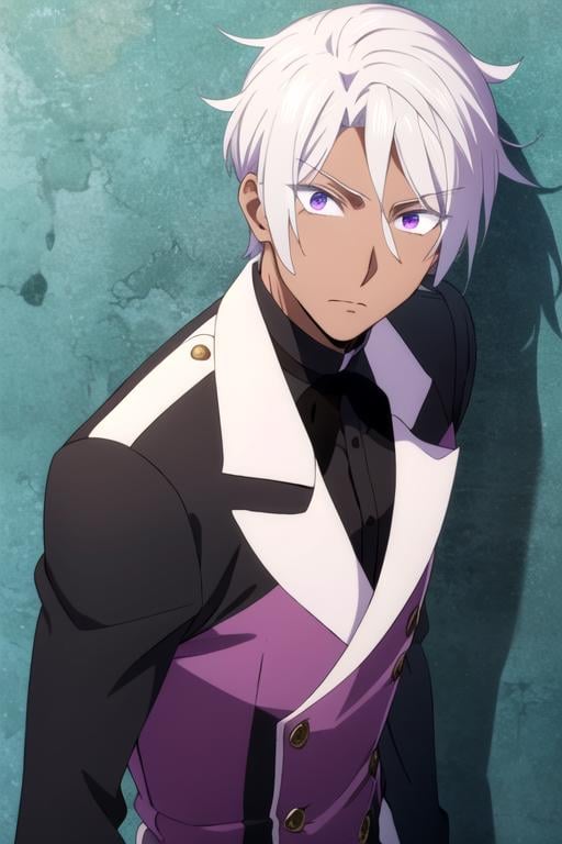 masterpiece, best quality, wallpaper, 1boy, solo, male focus, looking at viewer, , , , , <lora:noe_archiviste:0.68>, noe_archiviste, white hair, purple eyes