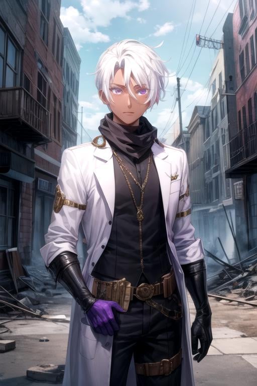 masterpiece, best quality, sketch, 1boy, solo, male focus, looking at viewer, , , , , <lora:noe_archiviste:0.70>, noe_archiviste, white hair, purple eyes, , science fiction apocalyptic and post-apocalyptic,